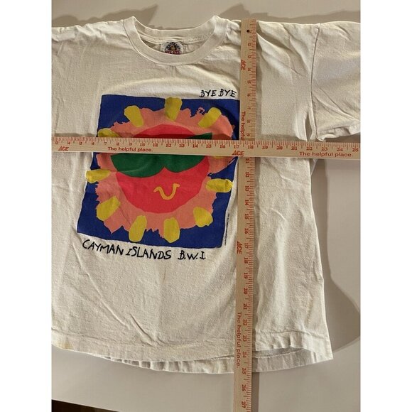 Vintage 90s Bye-Bye Cayman Islands neon graphic white tshirt single stitch XL - Picture 8 of 12